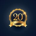 20th anniversary celebration badge label in golden color