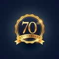 70th anniversary celebration badge label in golden color