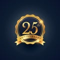 25th anniversary celebration badge label in golden color Royalty Free Stock Photo