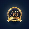 56th anniversary celebration badge label in golden color