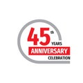 45th anniversary celebration badge logo design. Forty five years banner poster. Royalty Free Stock Photo