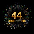 44th Anniversary celebration. Golden number 44th with sparkling confetti