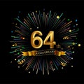 64th Anniversary celebration. Golden number 64th with sparkling confetti