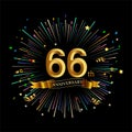 66th Anniversary celebration. Golden number 66th with sparkling confetti