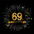 69th Anniversary celebration. Golden number 69th with sparkling confetti