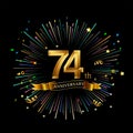 74th Anniversary celebration. Golden number 74th with sparkling confetti