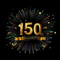 150th Anniversary celebration. Golden number 150th with sparkling confetti