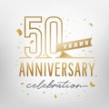 50th anniversary celebration golden template. Vector illustration.