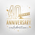 40th anniversary celebration golden template. Vector illustration.