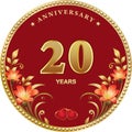 20th anniversary celebration, greeting card with flowers of lilies and hearts. Vector illustration Royalty Free Stock Photo