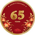 65th anniversary celebration, greeting card with flowers of lilies and hearts. Vector illustration Royalty Free Stock Photo