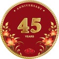 45th anniversary celebration, greeting card with flowers of lilies and hearts. Vector illustration Royalty Free Stock Photo