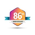 86th anniversary celebration isolated in colorful hexagon shape and blue ribbon colored, vector design