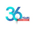 36th Anniversary celebration logotype blue colored with red ribbon, isolated on white background Royalty Free Stock Photo