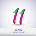 11th anniversary celebration logotype green and red colored. ten years birthday logo on white background Royalty Free Stock Photo