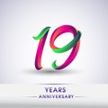 19th anniversary celebration logotype green and red colored. ten years birthday logo on white background