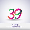 39th anniversary celebration logotype green and red colored. ten years birthday logo on white background Royalty Free Stock Photo