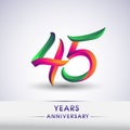 45th anniversary celebration logotype green and red colored. ten years birthday logo on white background Royalty Free Stock Photo