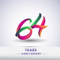 64th anniversary celebration logotype green and red colored. ten years birthday logo on white background