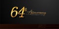 64th anniversary celebration logotype with handwriting golden color elegant design isolated on black background. vector