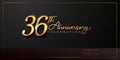 36th anniversary celebration logotype with handwriting golden color elegant design isolated on black background. vector Royalty Free Stock Photo