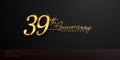 39th anniversary celebration logotype with handwriting golden color elegant design isolated on black background. vector Royalty Free Stock Photo