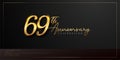 69th anniversary celebration logotype with handwriting golden color elegant design isolated on black background. vector