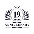 19th Anniversary celebration, luxurious 19 years Anniversary logo design.