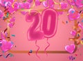 20th anniversary Color flying balloons isolated on Background with pink balloons. Vector Design