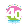 40th anniversary colored logo design, happy holiday festive celebration emblem with ribbon vector Illustration