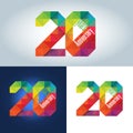 20th Anniversary colourful geometric triangular icon