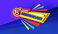 15th anniversary - 3d rendering banner logo design. Fifteen years birthday badge emblem. Congratulatory creative layout. Abstract