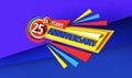25th anniversary - 3d rendering banner logo design. Twenty five years birthday badge emblem. Congratulatory creative layout.