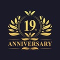 19th Anniversary Design, luxurious golden color 19 years Anniversary logo