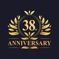 38th Anniversary Design, luxurious golden color 38 years Anniversary logo