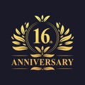 16th Anniversary Design, luxurious golden color 16 years Anniversary logo.