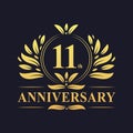 11th Anniversary Design, luxurious golden color 11 years Anniversary logo