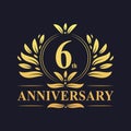 6th Anniversary Design, luxurious golden color 6 years Anniversary logo