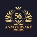 56th Anniversary Design, luxurious golden color 56 years Anniversary logo.