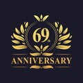 69th Anniversary Design, luxurious golden color 69 years Anniversary logo.