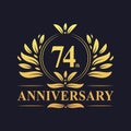 74th Anniversary Design, luxurious golden color 74 years Anniversary logo.