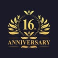 16th Anniversary Design, luxurious golden color 16 years Anniversary logo