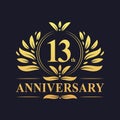 13th Anniversary Design, luxurious golden color 13 years Anniversary logo