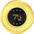 75th anniversary in gold and Black, anniversary gift, 75th Year Anniversary Celebrating, Golden seal, golden ring, birthday Royalty Free Stock Photo