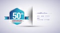 50th anniversary invitation card for birthday celebration isolated in blue hexagon shape, vector design Royalty Free Stock Photo