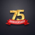 75 th anniversary logo template. Seventy-five years celebrating golden numbers with red ribbon vector design elements Royalty Free Stock Photo