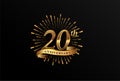 20th anniversary logotype with fireworks and golden ribbon, isolated on elegant background. vector anniversary for celebration,