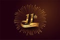 11th anniversary logotype with fireworks and golden ribbon, isolated on elegant background. vector anniversary for celebration, Royalty Free Stock Photo