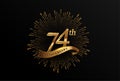 74th anniversary logotype with fireworks and golden ribbon, isolated on elegant background. vector anniversary for celebration,