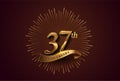 37th anniversary logotype with fireworks and golden ribbon, isolated on elegant background. vector anniversary for celebration,